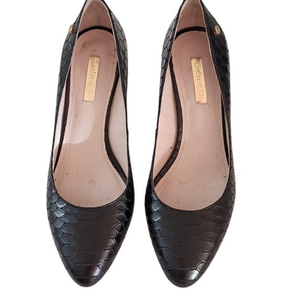 Louise et Cie Black Snakeskin Embossed Leather Pointed Toe Pumps Heels size 8.5
